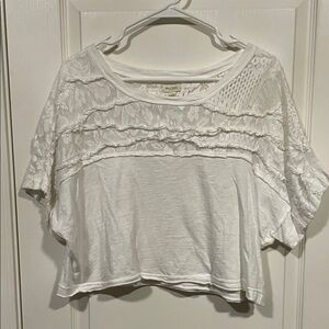 Pilcro White Lace Accent Crop Top